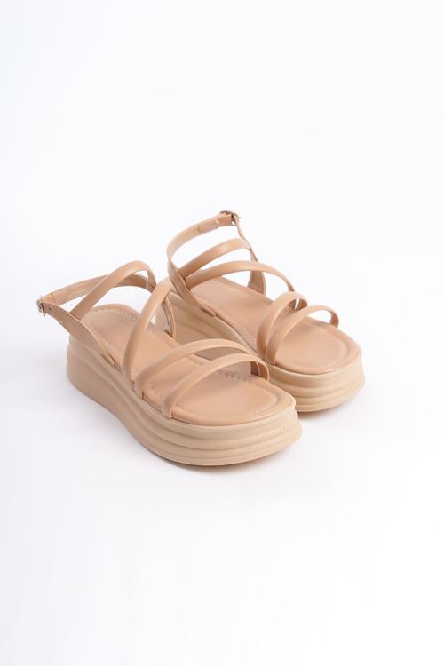 NATALIE İnce Tokalı Şerit Detaylı Ortopedik Taban Kadın Sandalet TT Ten