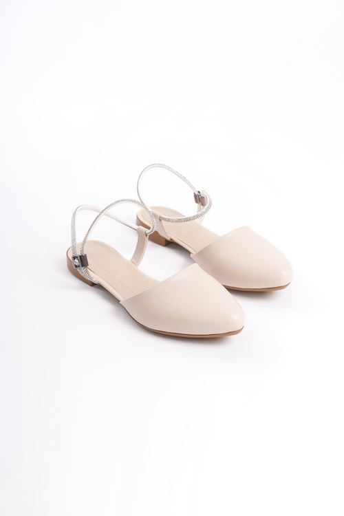 ARIANA Lastikli Ortopedik Rahat Taban Bilekten Taş Detaylı Kadın Babet Ayakkabı KT Beyaz