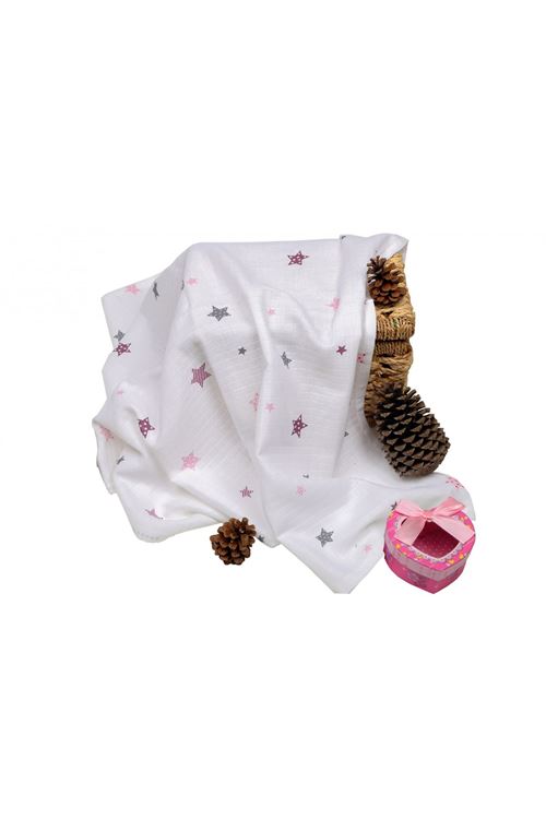 Sema Baby Çok Amaçlı Müslin Örtü 100x80 cm - Pembe Yıldız 8682476853124
