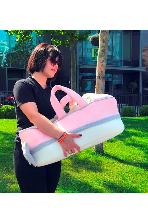 Sema Baby Portbebe Yenidoğan Bebek Yatağı - Ekru/Pembe