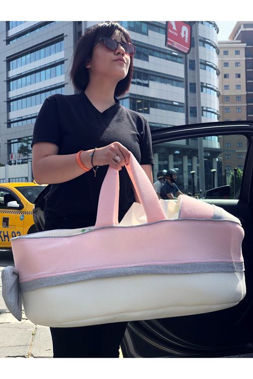 Sema Baby Portbebe Yenidoğan Bebek Yatağı - Ekru/Pembe