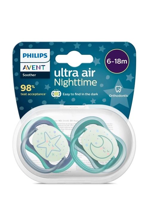 Philips Avent Ultra Air Night Karanlıkta Parlar Gece Emziği 6-18 ay Erkek SCF376/13