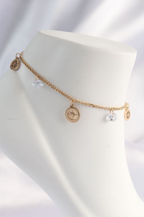 316L Çelik Gold Renk Zirkon Taşlı Yıldızlı Halhal