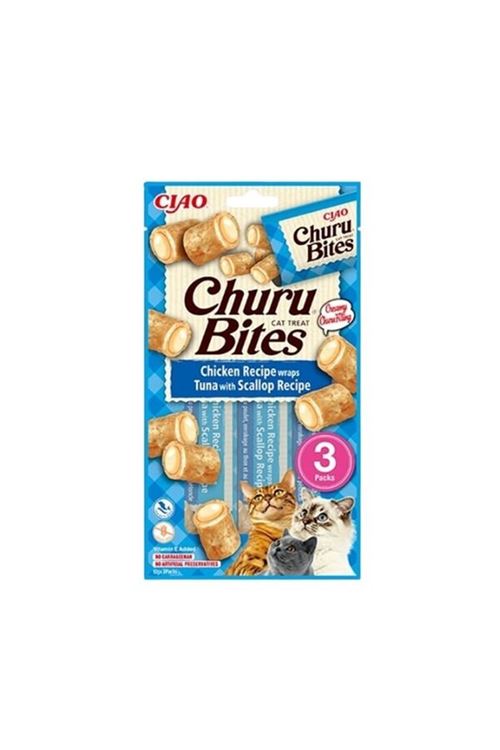 Inaba Ciao Churu Bites Tavuk Sargılı Deniz Taraklı ve Ton Balıklı Kedi Ödül Maması 10 Gr 3 Adet