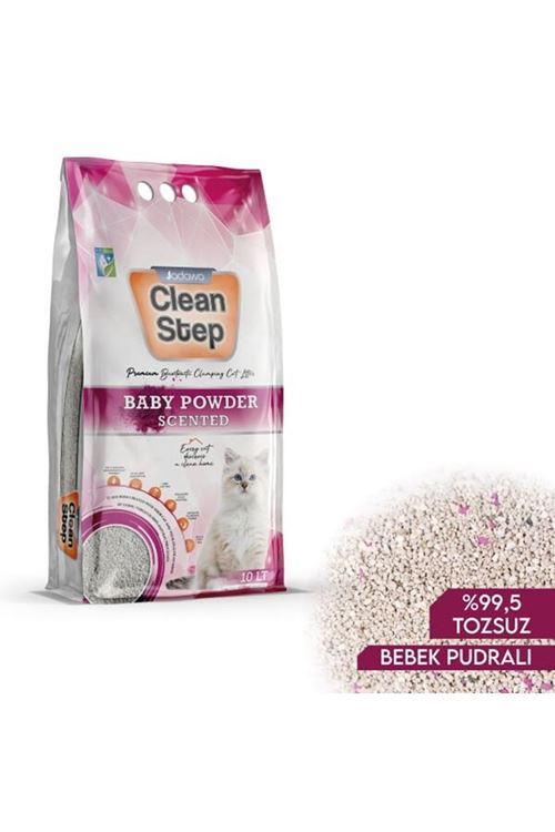 Clean Step  Aktif Karbonlu Bebek Pudralı İnce Taneli Topaklanan Bentonit Kedi Kumu 10 Lt