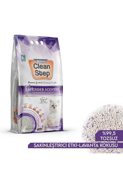 Clean Step  Aktif Karbonlu Lavanta Kokulu İnce Taneli Topaklanan Bentonit Kedi Kumu 10 Lt