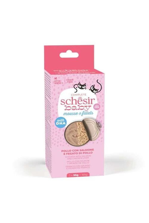 Schesir Baby Cat Somonlu ve Tavuk Ciğerli Yavru Kedi Konservesi 55 Gr 3 Adet
