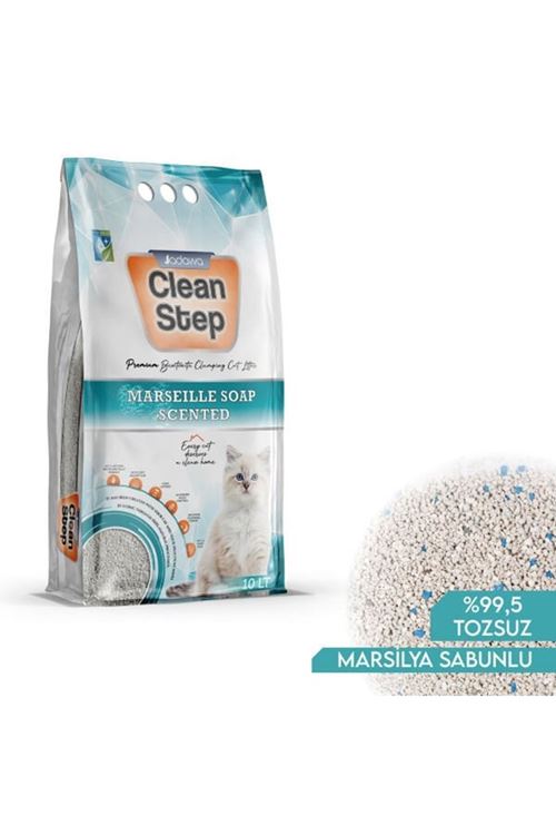 Clean Step  Aktif Karbonlu Marsilla Kokulu İnce Taneli Topaklanan Bentonit Kedi Kumu 10 Lt
