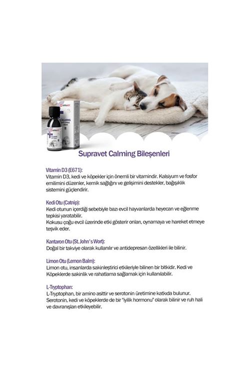 Supravet Calming Anti Stress Kedi ve Köpekler için Sıvı Sakinleştirici Damla 100 Ml