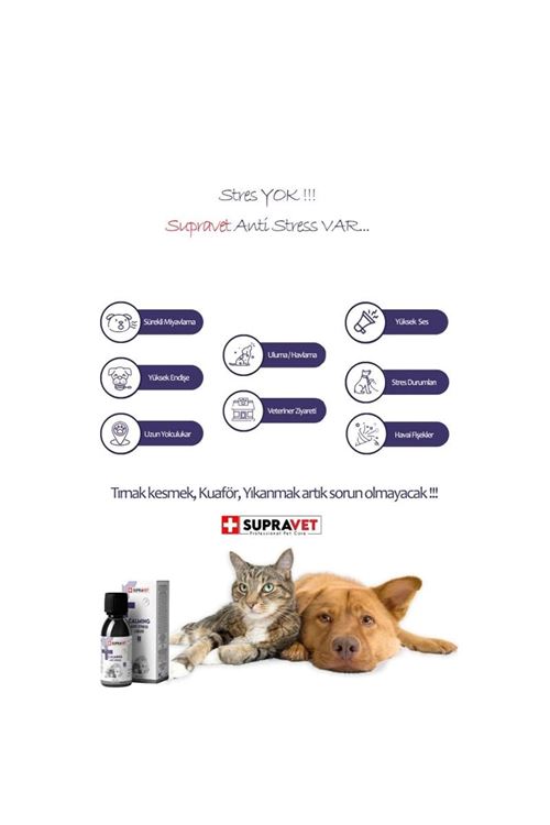 Supravet Calming Anti Stress Kedi ve Köpekler için Sıvı Sakinleştirici Damla 100 Ml
