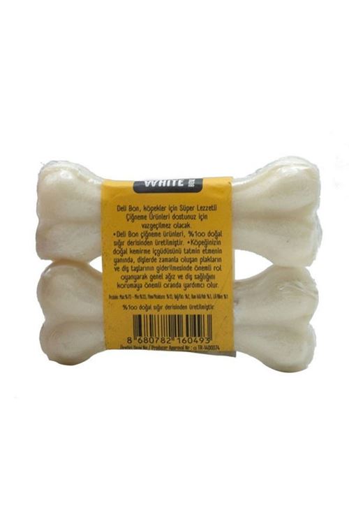 Delibon Deri Pres Vakumlu Kemik Köpek Ödülü Beyaz 7 Cm 2 Adet