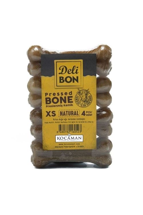 Delibon Deri Pres Vakumlu Kemik Köpek Ödülü Naturel 7 Cm 4 Adet