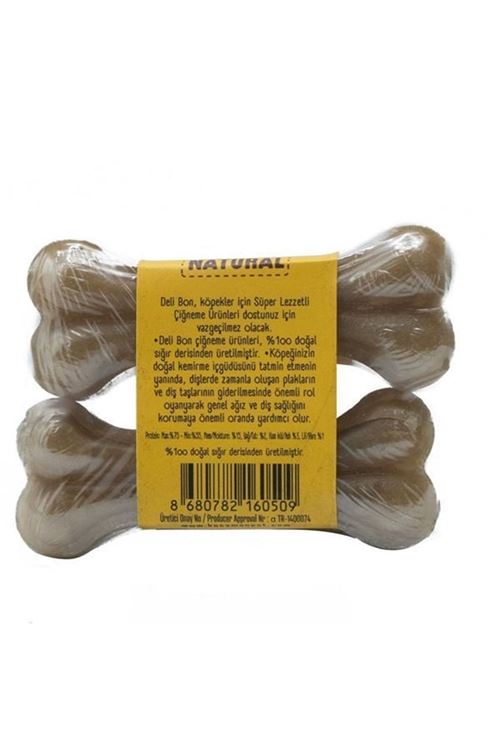 Delibon Deri Pres Vakumlu Kemik Köpek Ödülü Naturel 7 Cm 2 Adet