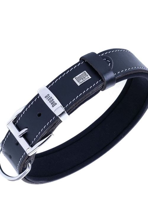 Doggie Konfor Deri Köpek Boyun Tasması Medium Siyah 3.5x52 60 Cm