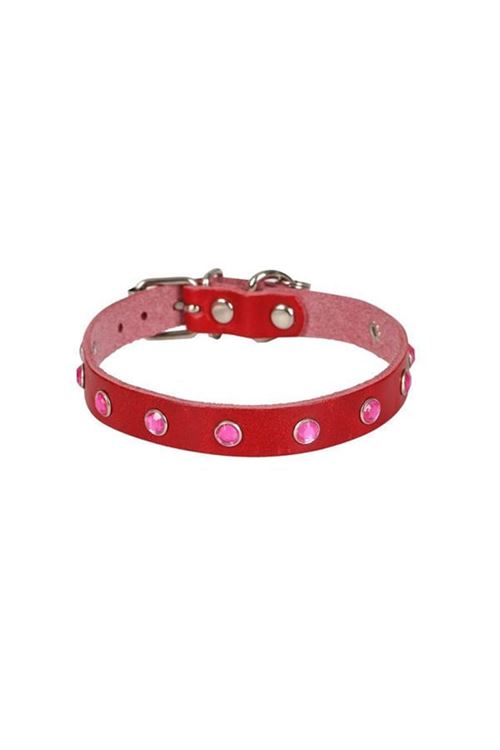 Cattie Gerçek Deriden Taşlı Kedi Boyun Tasması Large Kırmızı 1.2x23-28 Cm