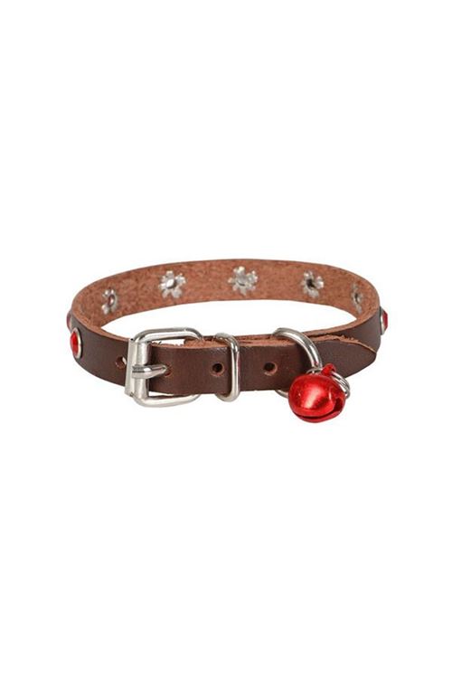 Cattie Gerçek Deriden Taşlı Kedi Boyun Tasması Medium Kahverengi 1x20-23 Cm