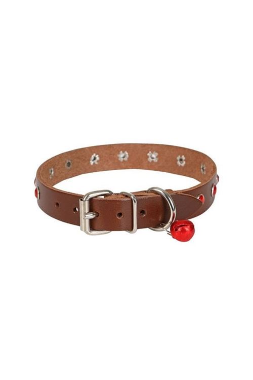 Cattie Gerçek Deriden Taşlı Kedi Boyun Tasması Xlarge Kahverengi 1.5x26-31 Cm