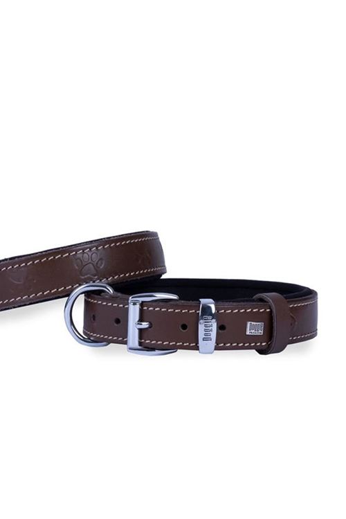 Doggie Comfort Deri Pati Desenli Köpek Boyun Tasması Large Kahverengi 3.5x52-60 Cm