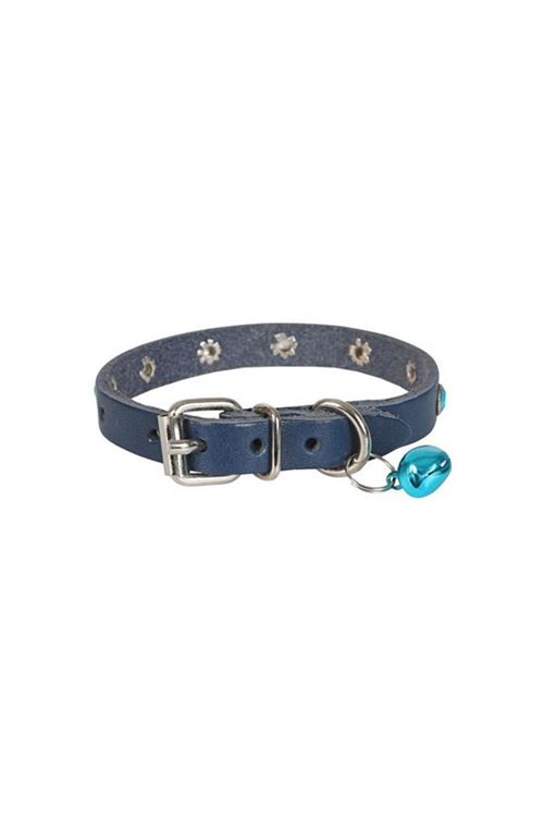 Cattie Gerçek Deriden Taşlı Kedi Boyun Tasması Medium Royal Mavi 1x20-23 Cm