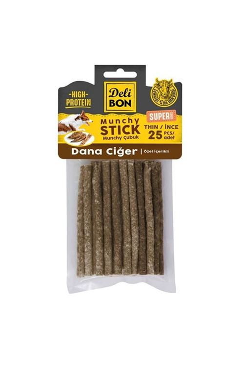 Delibon Süper Munchy Çubuk Dana Ciğerli Köpek Çiğneme Kemiği İnce 25 Adet