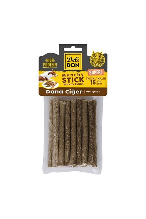 Delibon Süper Munchy Çubuk Dana Ciğerli Köpek Çiğneme Kemiği Kalın 15 Adet