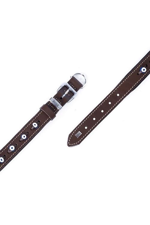 Doggie Comfort Deri Nazar Boncuklu Köpek Boyun Tasması Medium Kahverengi 2x35-40 Cm
