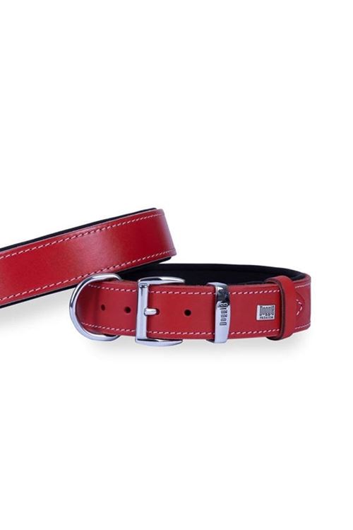 Doggie Konfor Deri Köpek Boyun Tasması Medium Kırmızı 3.5x52 60 Cm