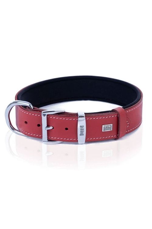 Doggie Konfor Deri Köpek Boyun Tasması Medium Kırmızı 3.5x52 60 Cm