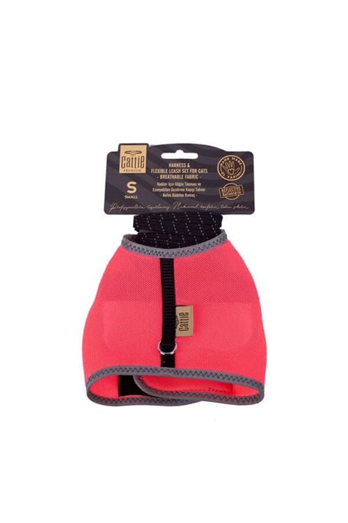 Cattie Havalı Dokuma Kedi Göğüs ve Gezdirme Takımı Small Pembe 1x20-30 Cm