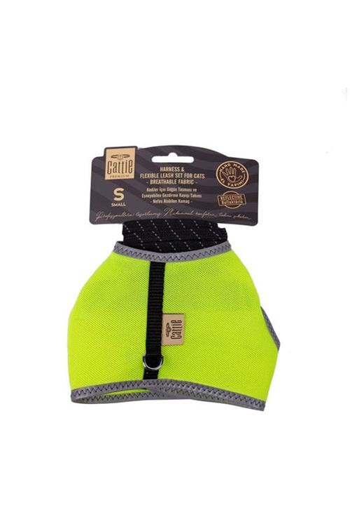 Cattie Havalı Dokuma Kedi Göğüs ve Gezdirme Takımı Small Sarı 1x20-30 Cm