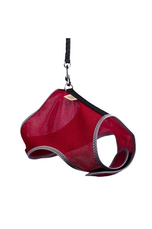 Cattie Havalı Dokuma Kedi Göğüs ve Gezdirme Takımı Large Kırmızı 1.5x30-40 Cm
