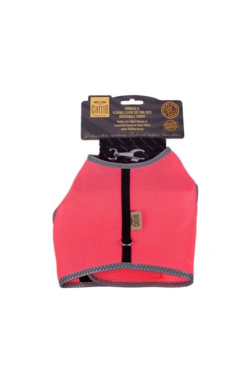 Cattie Havalı Dokuma Kedi Göğüs ve Gezdirme Takımı Medium Pembe 1x25-35 Cm