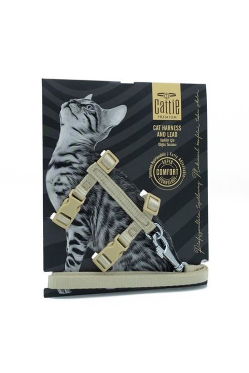 Cattie Kedi Göğüs ve Gezdirme Tasma Takımı Haki 1x25-40 Cm