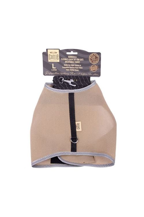 Cattie Havalı Dokuma Kedi Göğüs ve Gezdirme Takımı Large Bej 1.5x30-40 Cm