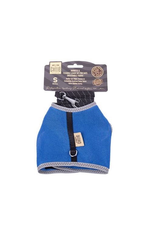 Cattie Havalı Dokuma Kedi Göğüs ve Gezdirme Takımı Small Royal Mavi 1x20-30 Cm