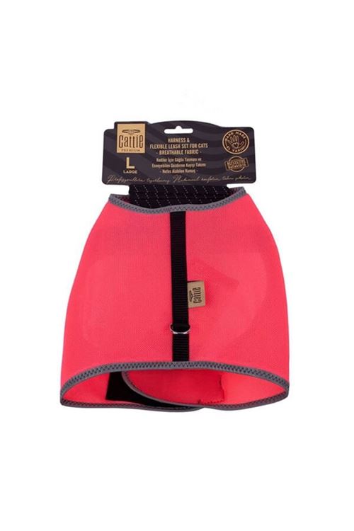 Cattie Havalı Dokuma Kedi Göğüs ve Gezdirme Takımı Large Pembe 1.5x30-40 Cm