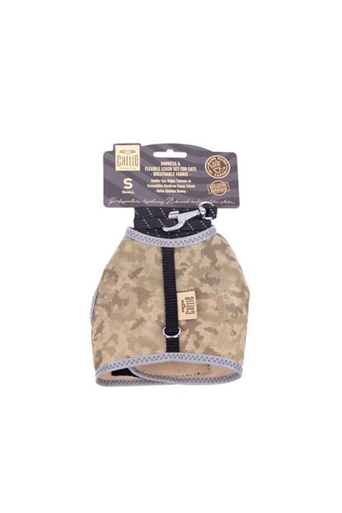 Cattie Havalı Dokuma Kedi Göğüs ve Gezdirme Takımı Small Kamuflaj 1x20-30 Cm