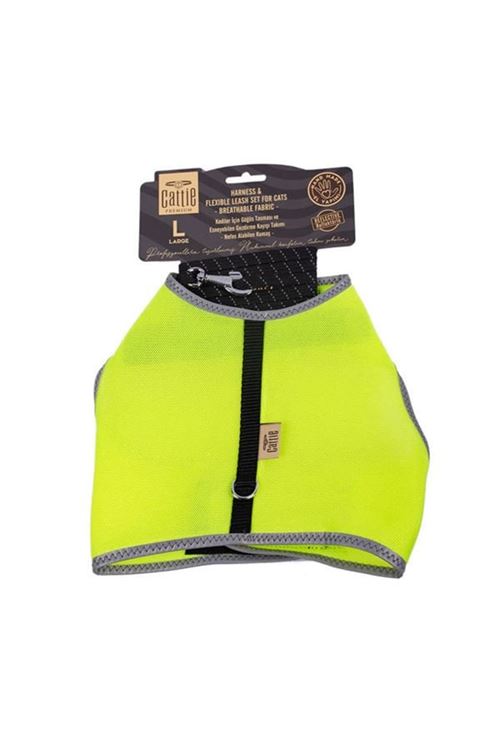 Cattie Havalı Dokuma Kedi Göğüs ve Gezdirme Takımı Large Sarı 1.5x30-40 Cm