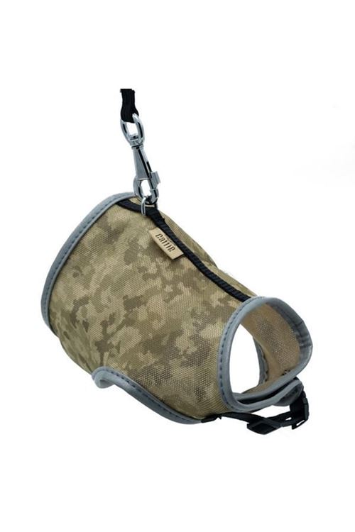 Cattie Havalı Dokuma Kedi Göğüs ve Gezdirme Takımı Medium Kamuflaj 1x25-35 Cm