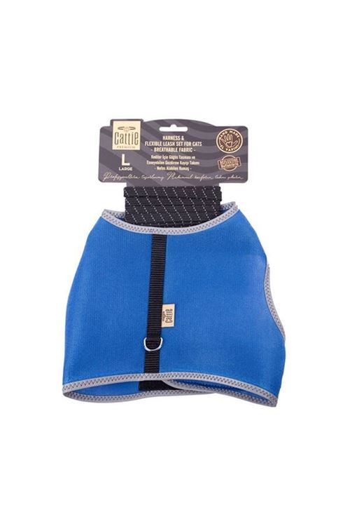 Cattie Havalı Dokuma Kedi Göğüs ve Gezdirme Takımı Large Royal Mavi 1.5x30-40 Cm