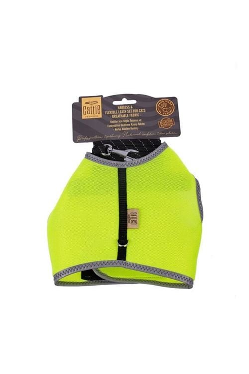 Cattie Havalı Dokuma Kedi Göğüs ve Gezdirme Takımı Medium Sarı 1x25-35 Cm