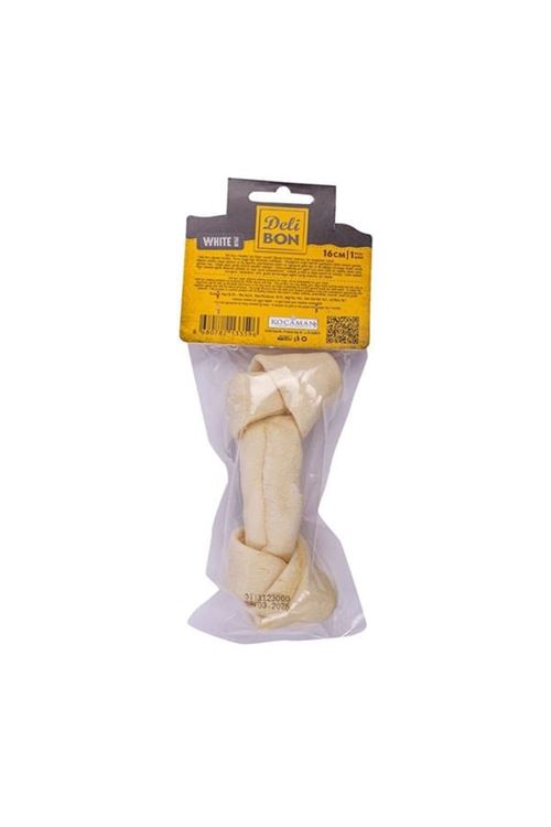 Delibon Deri El İşi Düğüm Doğal Kemik Köpek Ödülü Beyaz 21 Cm 1 Adet