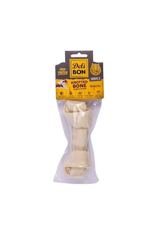 Delibon Deri El İşi Düğüm Doğal Kemik Köpek Ödülü Beyaz 16 Cm 1 Adet