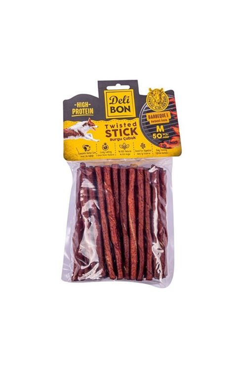 Delibon Deri Burgu Çubuk Barbekü Aromalı Kemik Köpek Ödülü Kalın 50 Adet