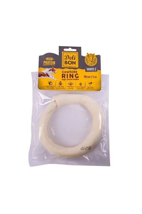 Delibon Deri El İşi Simit Kemik Köpek Ödülü Beyaz 15 Cm 1 Adet