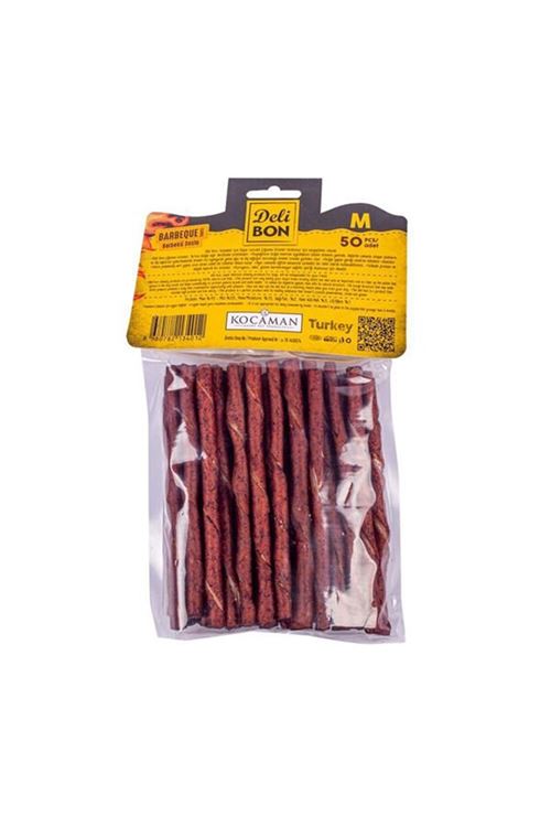 Delibon Deri Burgu Çubuk Barbekü Aromalı Kemik Köpek Ödülü Kalın 50 Adet
