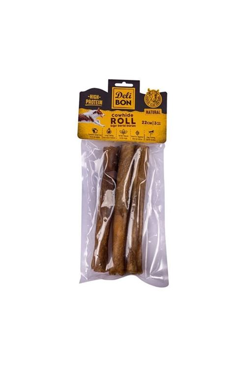 Delibon Deri El İşi Dürüm Doğal Kemik Köpek Ödülü Naturel 22 Cm 3 Adet