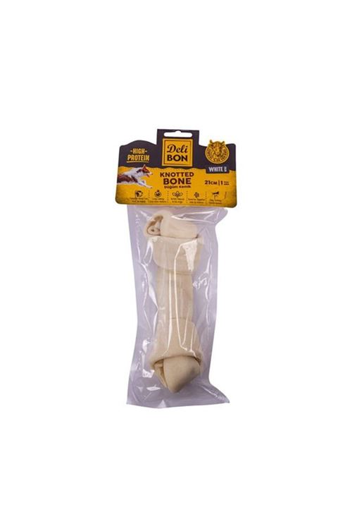Delibon Deri El İşi Düğüm Doğal Kemik Köpek Ödülü Beyaz 21 Cm 1 Adet