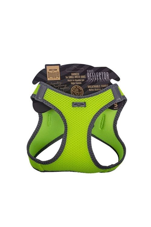Doggie Havalı Dokuma Reflektör Küçük Irk Köpek Göğüs Tasması Small Sarı 32-38 Cm