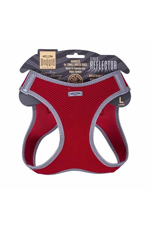 Doggie Havalı Dokuma Reflektör Küçük Irk Köpek Göğüs Tasması Large Kırmızı 42-48 Cm